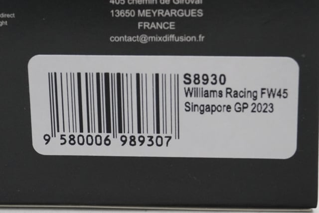 1:43 Spark S8930 Williams Racing FW45 Singapore GP 2023 #23 A. Albon model car