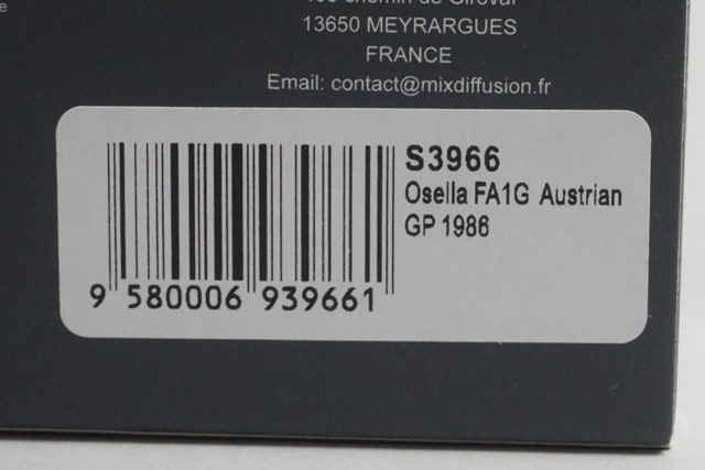 1:43 Spark S3966 Osella FA1G Austrian GP 1986 #21 P. Ghinzani model car