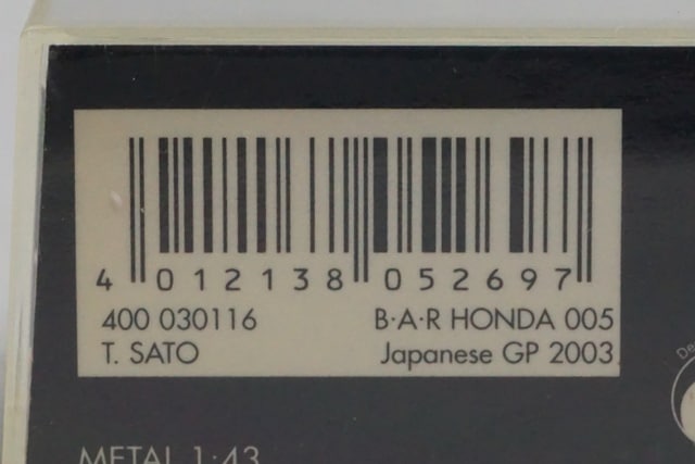 1:43 MINICHAMPS 400030116 BAR Honda 005 Japanese GP 2003 #16 model car