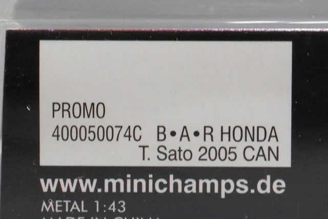 1:43 MINICHAMPS 400050074C BAR Honda Canadian GP 2005 #4 Takuma Sato Promo
