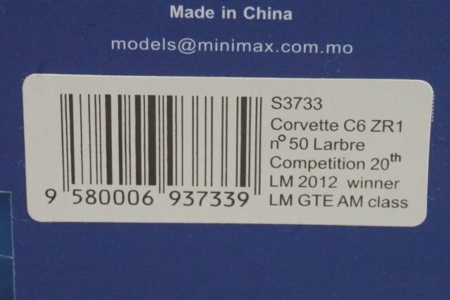 1:43 SPARK S3733 Chevrolet Corvette C6 ZR1 Larbre Competition #50 20th Le Mans LMGTE AM Class 2012