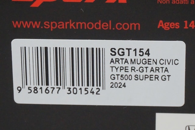 1:43 SPARK SGT154 Honda ARTA Mugen Civic Type R-GT GT500 Super GT 2024 #16 model car