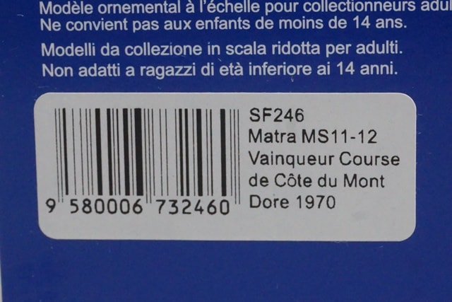 1:43 SPARK SF246 Matra MS11-12 Vainqueur Course de Cote du Mont Dore 1970 #90 model car