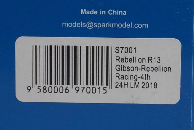 1:43 Spark S7001 Rebellion R13 Gibson Rebellion Racing Le Mans 24H 4th 2018 #1 model car