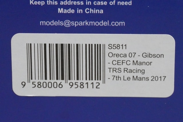 1:43 SPARK S5811 Oreca 07 Gibson CEFC Manor TRS Racing Le Mans 7th 2017 #24 model car