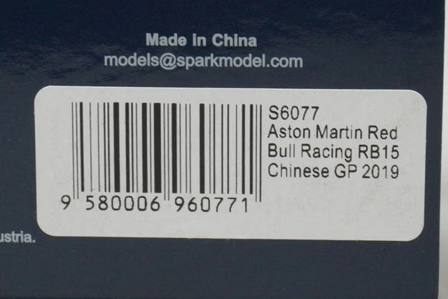 1:43 Spark S6077 Aston Martin Red Bull Racing RB15 Chinese GP 2019 #10 P.Gasly