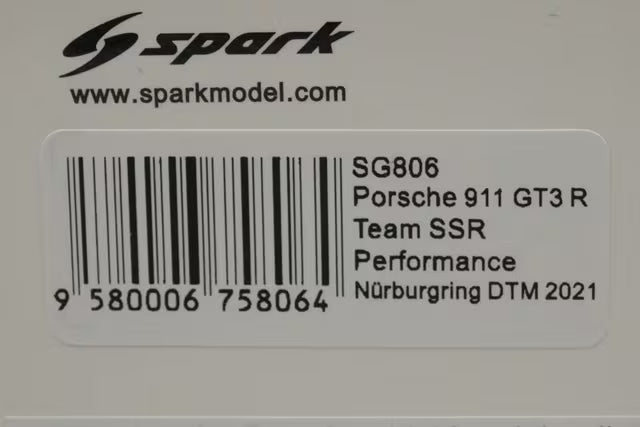 1:43 Spark SG806 Porsche 911 GT3R Team SSR Performance Nürburgring DTM 2021 #92 M. Ammermuller