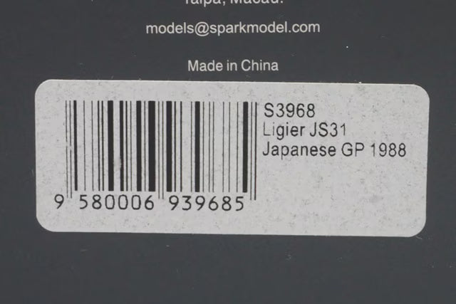 1:43 Spark S3968 Ligier JS31 Japanese GP 1988 #25 R. Arnoux Gitane specification
