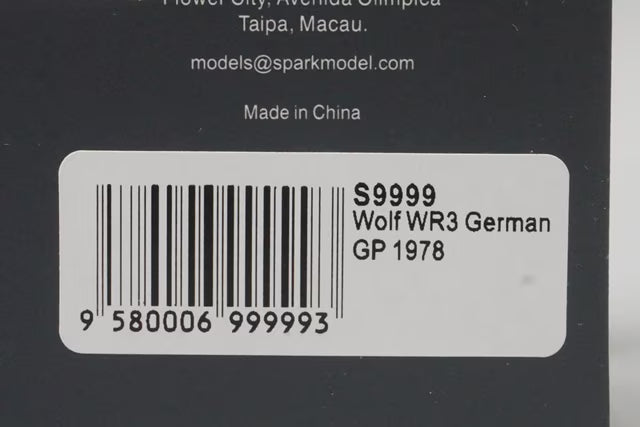 1:43 Spark S9999 Wolf WR3 German GP 1978 #32 K. Rosberg