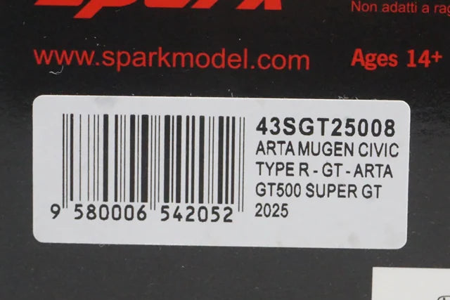 1:43 Spark 43SGT25008 ARTA Mugen Civic Type R-GT GT500 Super GT 2025 #8 Tomoki Nojiri / Shinji Matsushita