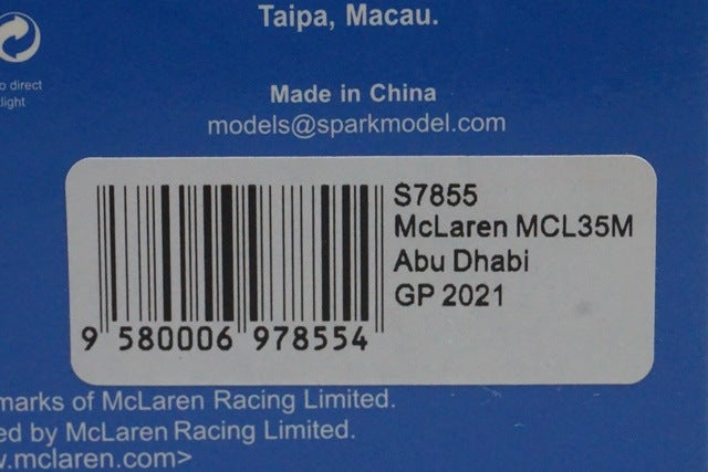 1:43 Spark S7855 McLaren MCL35M Abu Dhabi GP 2021 #4 L. Norris
