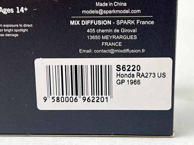 1:43 Spark S6220 Honda RA273 US GP 1966 #14 R. Bucknum