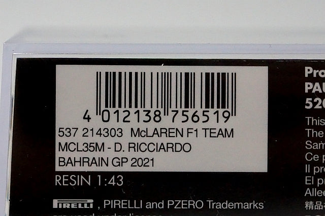 1:43 MINICHAMPS 537214303 McLaren F1 Team MCL35M Bahrain GP 2021 #3 D.Ricciardo