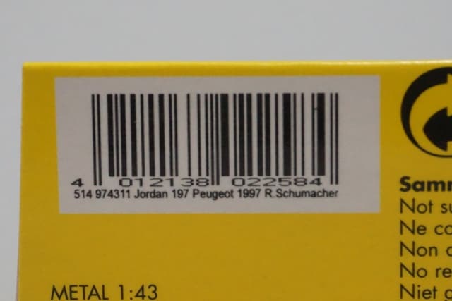 1:43 MINICHAMPS 514974311 Jordan 197 Peugeot 1997 R.Schumacher #11 model car