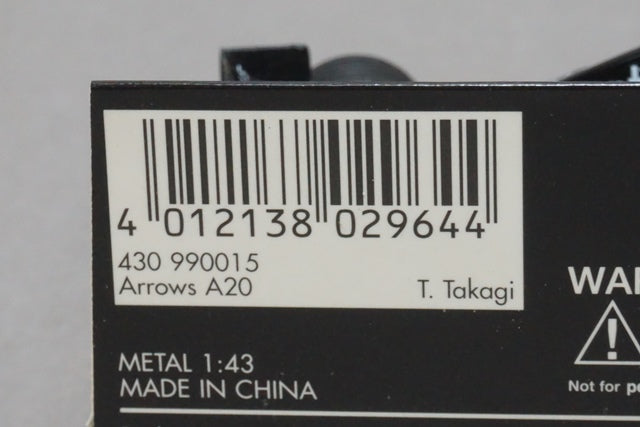 1:43 MINICHAMPS 430990015 Arrows A20 1990 Toranosuke Takagi #15