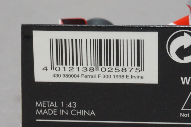 1:43 MINICHAMPS 430980004 Ferrari F 300 V10 1998 E.Irvine #4