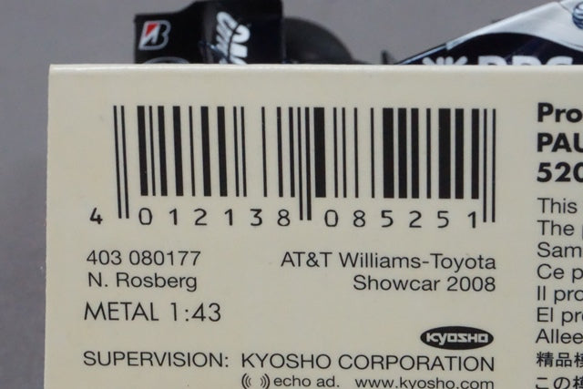 1:43 MINICHAMPS 403080177 AT&T Williams Toyota Show Car 2008 N. Rosberg #8