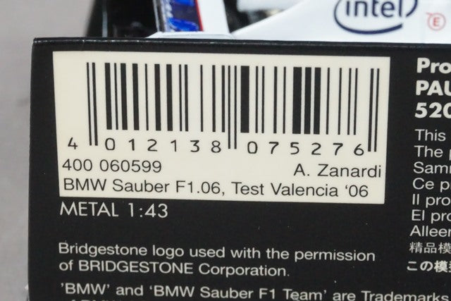 1:43 MINICHAMPS 400060599 BMW Sauber F1.06 Test Car 2006 A. Zanardi