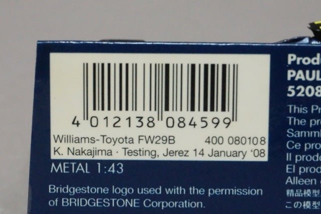 1:43 MINICHAMPS 400080108 Williams Toyota FW29B Kazuki Nakajima #8 model car