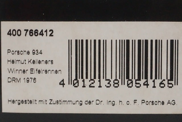 1:43 MINICHAMPS 400766412 Porsche 934 Eifelrennen DRM Jagermeister Winner '76