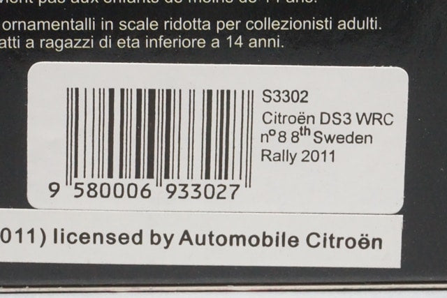 1:43 SPARK S3302 Citroen DS3 WRC Sweden Rally 8th 2011 #8