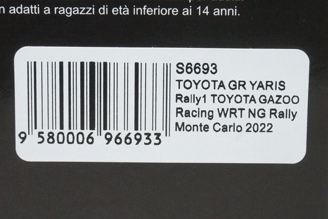 1:43 Spark S6693 Toyota GR Yaris Rally 1 Gazoo Racing WRT NG Rally Monte Carlo Rally 2022 #18 model car