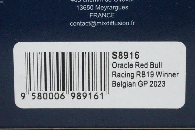 1:43 Spark S8916 ORACLE Red Bull Racing RB19 Belgian GP Winner 2023 #1 M. Verstappen