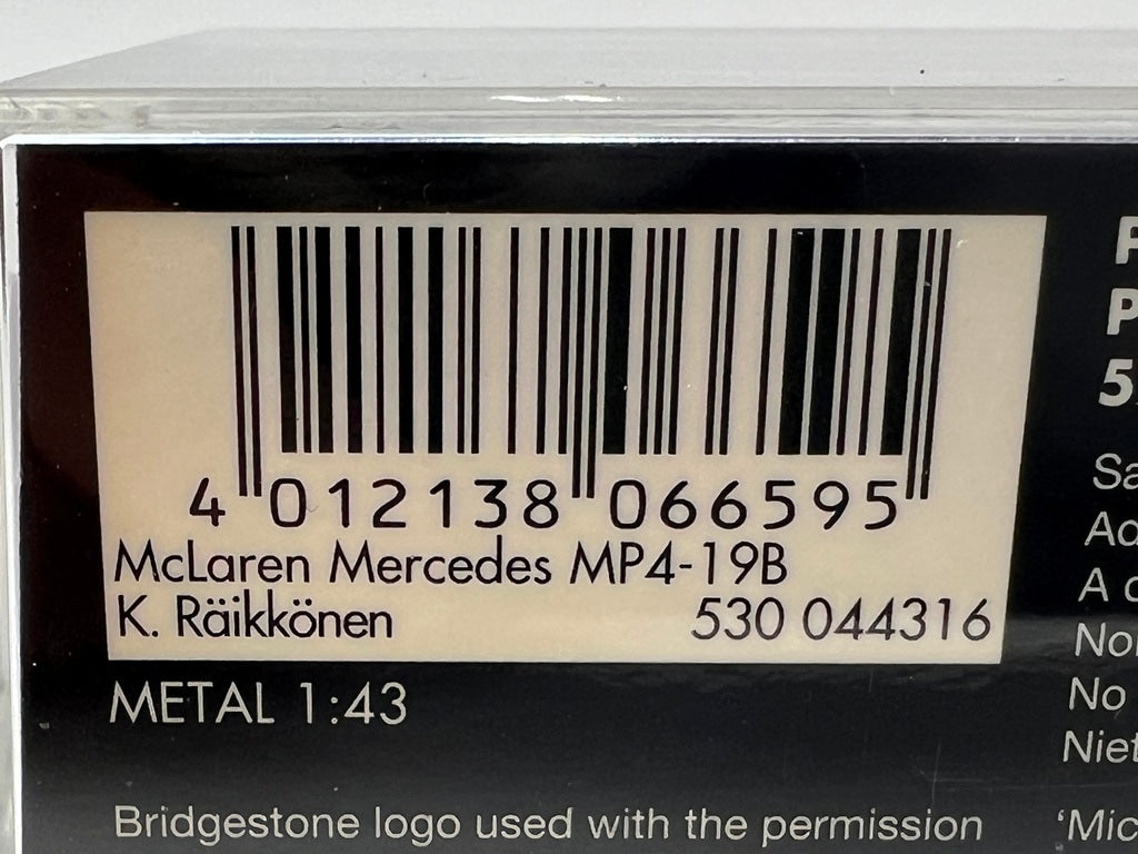 1:43 MINICHAMPS 530044316 McLaren Mercedes MP4-19B #6 K. Raikkonen model car