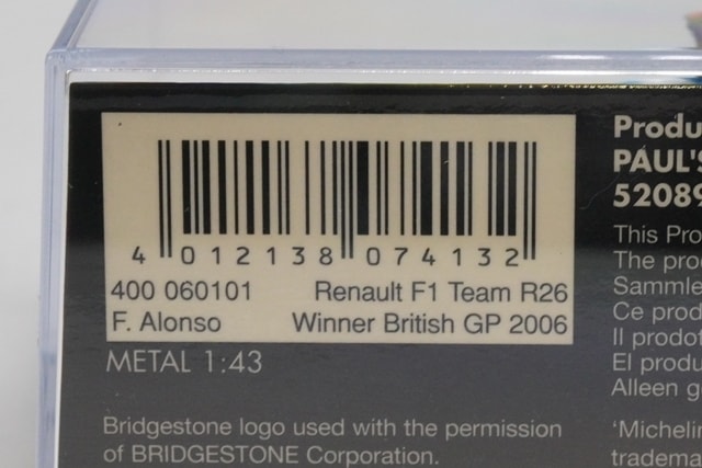 1:43 MINICHAMPS 400060101 Renault F1 Team R26 British GP 2006 #1 F. Alonso model car