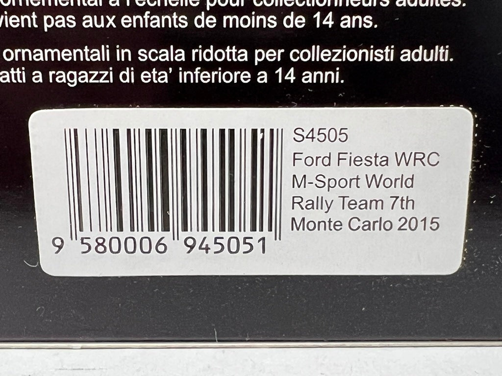 1:43 Spark S4505 Ford Fiesta WRC M-Sport World Rally Team Monte Carlo 2015 #5 E. Evans D. Barritt model car