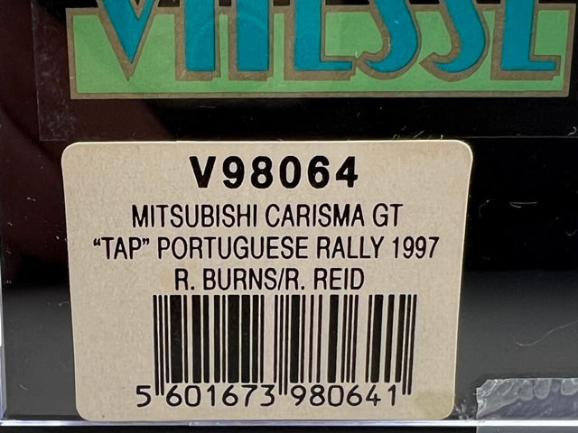 1:43 VITESSE V98064 Mitsubishi Carisma GT TAP PORTUGAL Rally 1997 #2 R. Burns R. Reid model car