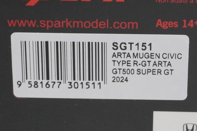 1:43 Spark SGT151 Honda ARTA Mugen Civic Type R-GT Super GT GT500 2024 #8 model car
