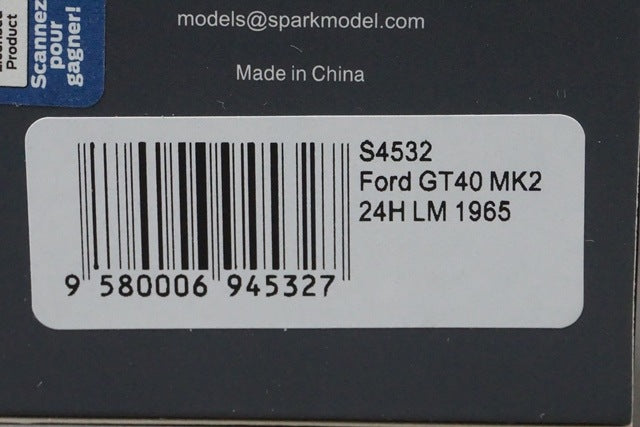 1:43 SPARK S4532 Ford GT40 MK2 Le Mans 24H 1965 #1 model car