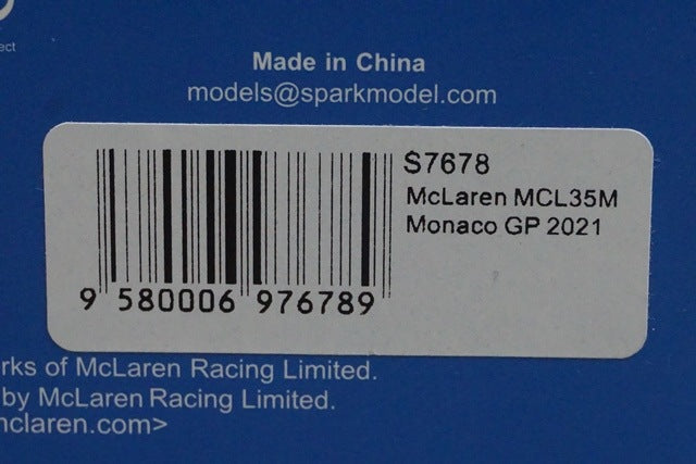 1:43 Spark S7678 McLaren MCL35M Monaco GP 2021 #3 D. Ricciardo VUSE Spec model car