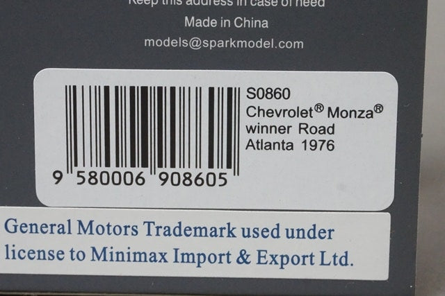 1:43 SPARK S0860 Chevrolet Monza Road Atlanta Winner 1976 #14 model car