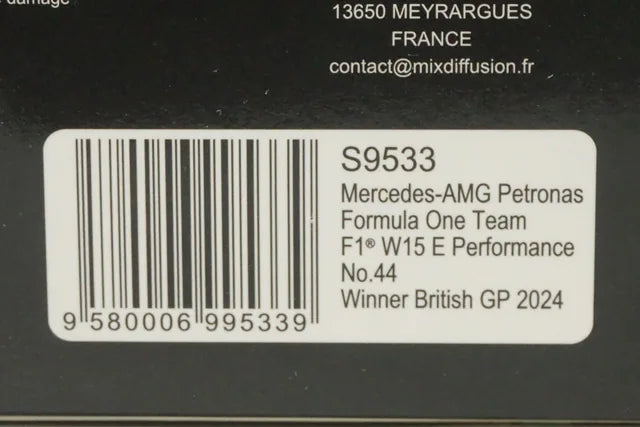 1:43 Spark S9533 Mercedes-AMG Petronas F1 Team W15E Performance British Grand Prix Winner 2024 #44 L. Hamilton