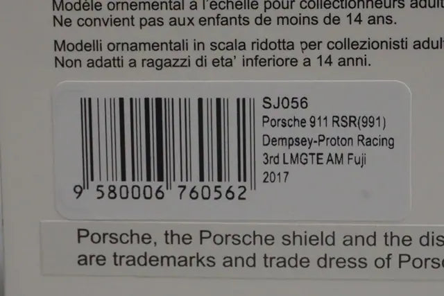 1:43 Spark SJ056 Porsche 911 RSR (991) Dempsey Proton Racing LMGTE AM Fuji 3rd 2017 #77
