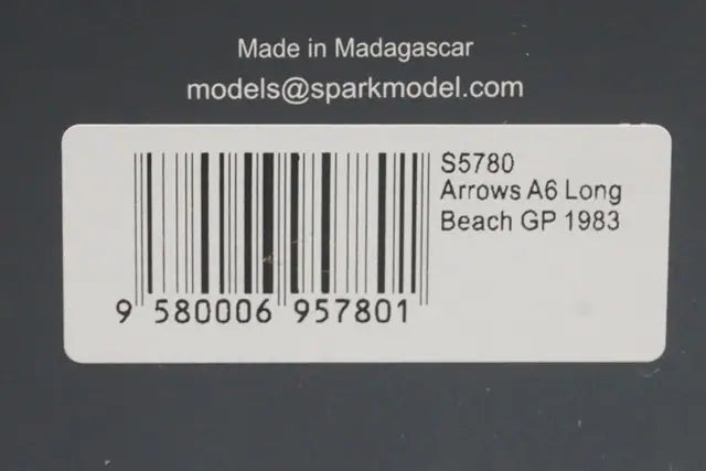 1:43 Spark S5780 Arrows A6 Long Beach GP 1983 #30 A.Jones