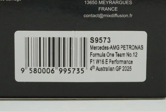 1:43 Spark S9573 Mercedes-AMG Petronas F1 Team W16 E Performance #12 K. Antonelli, Australian Grand Prix 4th 2025