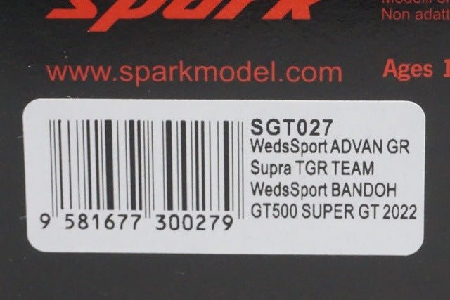 1:43 Spark SGT027 Toyota WedsSports ADVAN GR Supra BANDOH GT500 Super GT 2022 #19 Yusuke Kunimoto / Seinan Sakaguchi