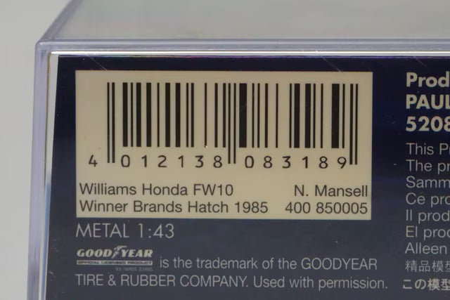 1:43 MINICHAMPS 400850005 Williams Honda FW10 Brands Hatch Winner 1985 #5 N.Mansell