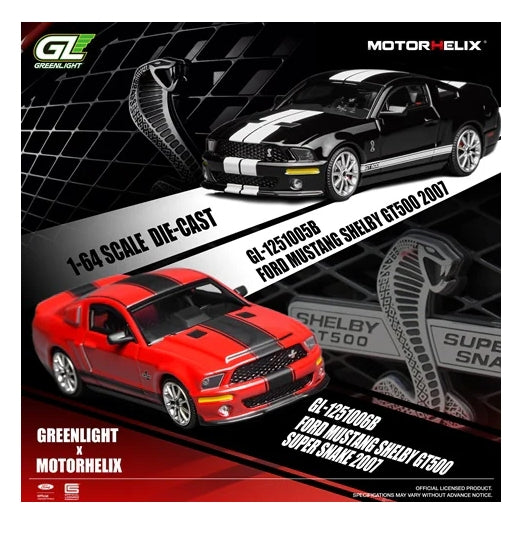 GL-1251005B MOTORHELIX 1:64 Ford Mustang Shelby GT500 2007 Ebony Black White Double Stripes