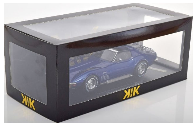 KKDC181222 KK scale 1:18 Chevrolet Corvette C3 1972 removable roof parts and sidepipes blue metallic