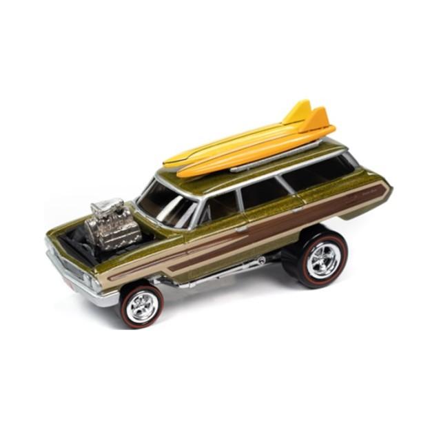 JLSP293A Johnny Lightning 1:64 Ford Country Squire Zingers 1964 Lime/Wood/Surfboard