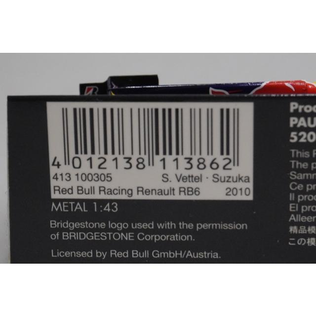 1:43 MINICHAMPS 413100305 Suzuka Legend Red Bull Racing Renault RB6 2010 #5 model car
