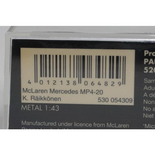 1:43 MINICHAMPS 530054309 McLaren Mercedes MP4-20 2005 #9 K. Raikkonen model car