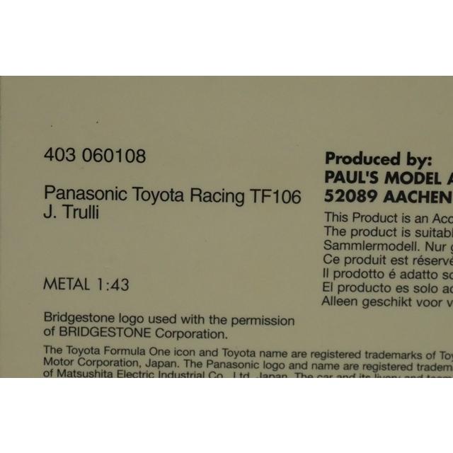 1:43 MINICHAMPS 403060108 Toyota Panasonic Toyota Racing TF106 J.Trulli 2006 #8 model car