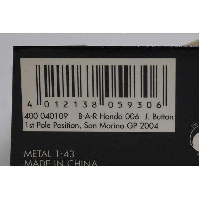 1:43 MINICHAMPS 400040109 BAR Honda 006 1st Pole Position San Marino GP 2004 #9 J. Button Lucky Strike ver model car