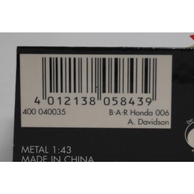 1:43 MINICHAMPS 400040035 BAR Honda 006 3rd Driver #35 A.Davidson model car