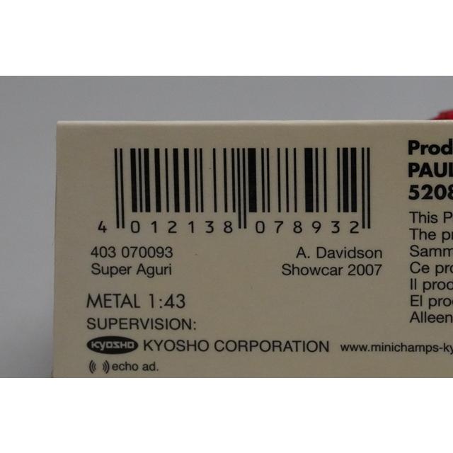 1:43 MINICHAMPS 403070093 Kyosho Super Aguri F1 Show Car Fuji Speedway 2007 #23 model car